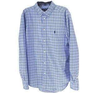 Ralph Lauren Boys Performance L. Sleeve Gingham Button Down Shirt Blue XL 18-20